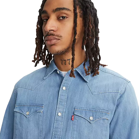 Levi's camicia da uomo in jeans a manica lunga Western Barstow 85744-0047 blu