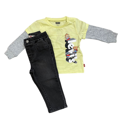 Levi's completo da infant maglietta manica lunga e pantalone jeans 6EJ099-ECX verde luminoso nero