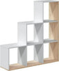 Modern White and Oak Bookcase with Shelves and Compartments