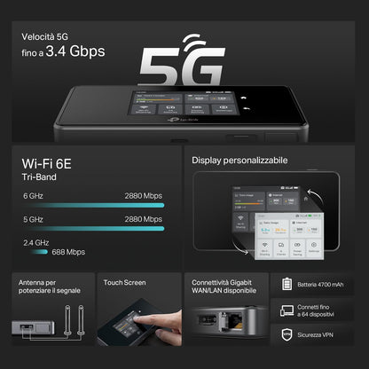 M8550 Saponetta WiFi 5G, WiFi 6E AXE3600Mbps, Batteria 4700mAh, Porta Gigabit, Touch