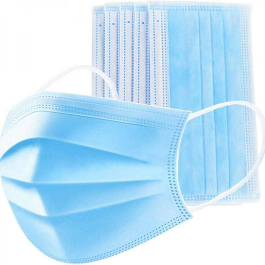 50 PZ MASCHERINE CHIRURGICHE MONOUSO FILTRANTI IN TNT AZZURRO 3 STRATI