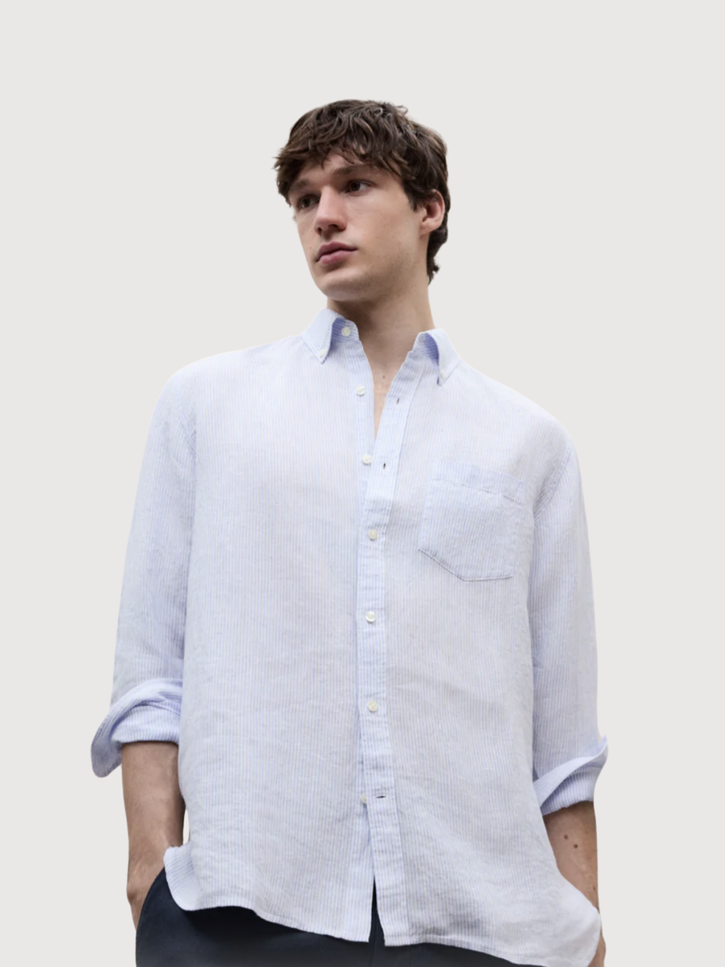 ADAN SHIRT MAN Weiß Hellblaue Streifen | ECOALF