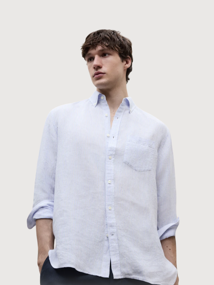 ADAN SHIRT MAN Weiß Hellblaue Streifen | ECOALF