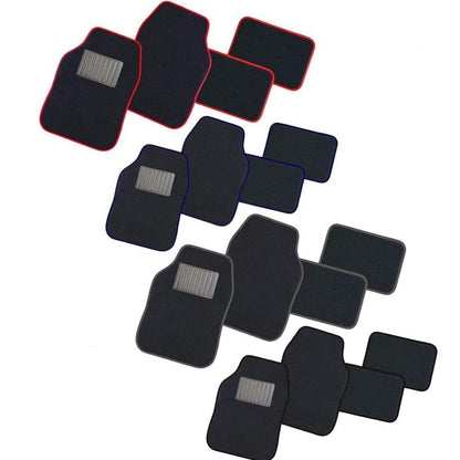 Set 4 Tappetini In Moquette Auto Universali Tappeti Con Battitacco Nero E Blu