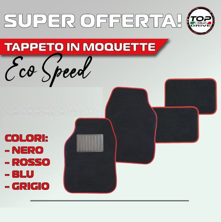 Set 4 Tappetini In Moquette Auto Universali Tappeti Con Battitacco Nero E Grigio