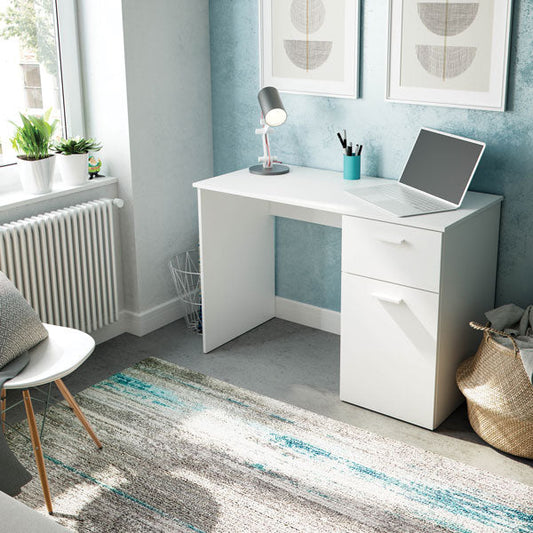 Modern White Artik Desk with Drawer and Door (108X50X73H cm)