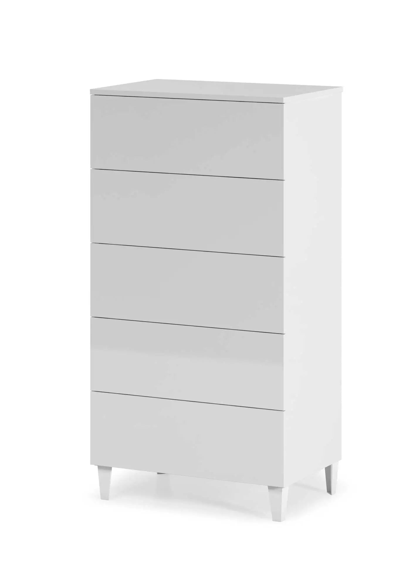 Cassettiera Moderna 5 Cassetti Bianco Lucido 61x40x117h
