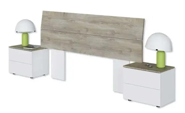 Set Testiera Letto Matrimoniale con 2 Comodini - Bianco Artik e Rovere Alaska
