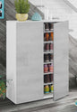 White and cement mobile shoe rack 72x36x101h with 6 shelves and base for 28 pairs of shoes