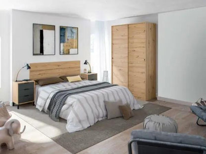 Testiera matrimoniale con 2 comodini Rovere nodi - Grigio antracite