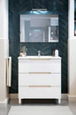 Lea Bathroom Cabinet 80x45x86h Glossy White and Oak with 3 Drawers and Ceramic Sink