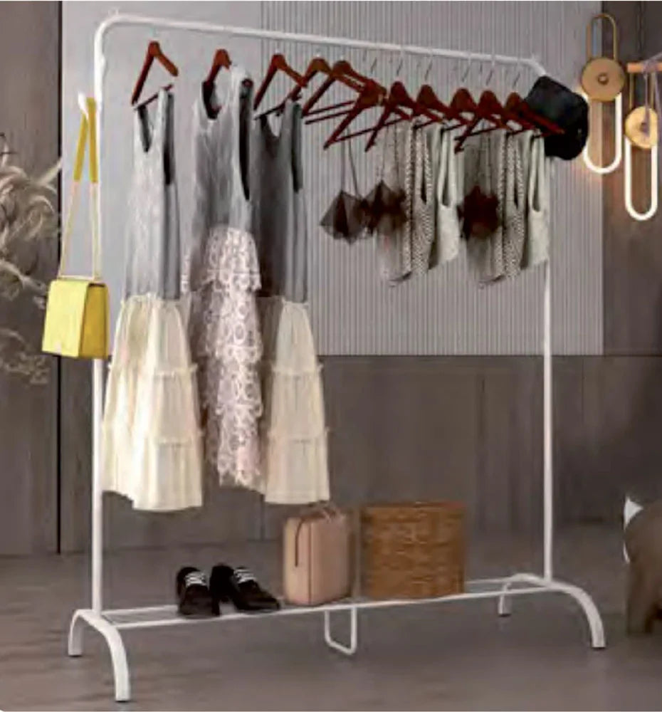 Kleiderständer Teddy – Weißer Stahl, Ablageboden, 120x44x146 cm