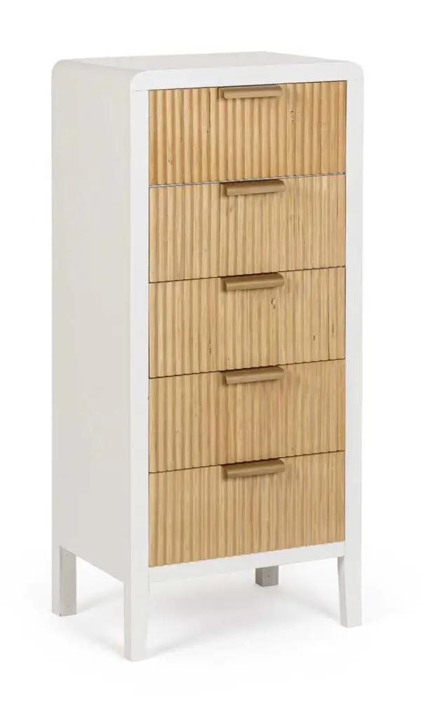 Cassettiera con 5 cassetti in bianco e legno naturale - 40X30X92H