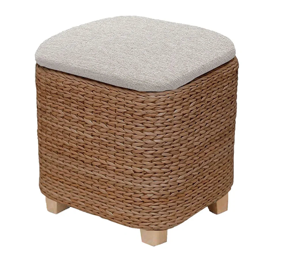 Hocker mit Stauraum aus Naturfasern – Orange, Nussbaum und Sandkissen