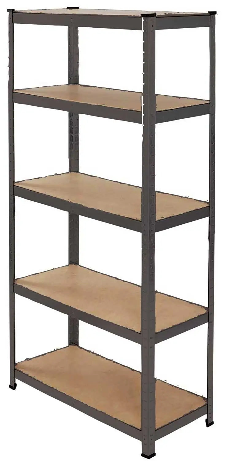 Schwarzes Stahlregal, 5 Böden – MDF, 90x40x180 cm, Traglast 175 kg