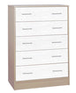 Chest of 5 drawers in Nordic oak and Alpine white