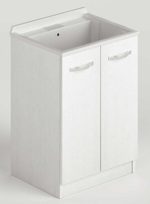 Lavatoio bianco frassinato da 61 cm con kit completo per lavanderia