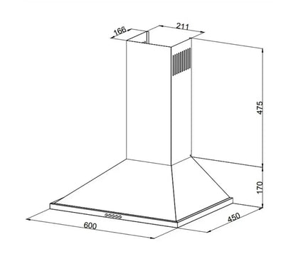Dunstabzugshaube Pyramide 90 cm Edelstahl 135W 450 m³/h