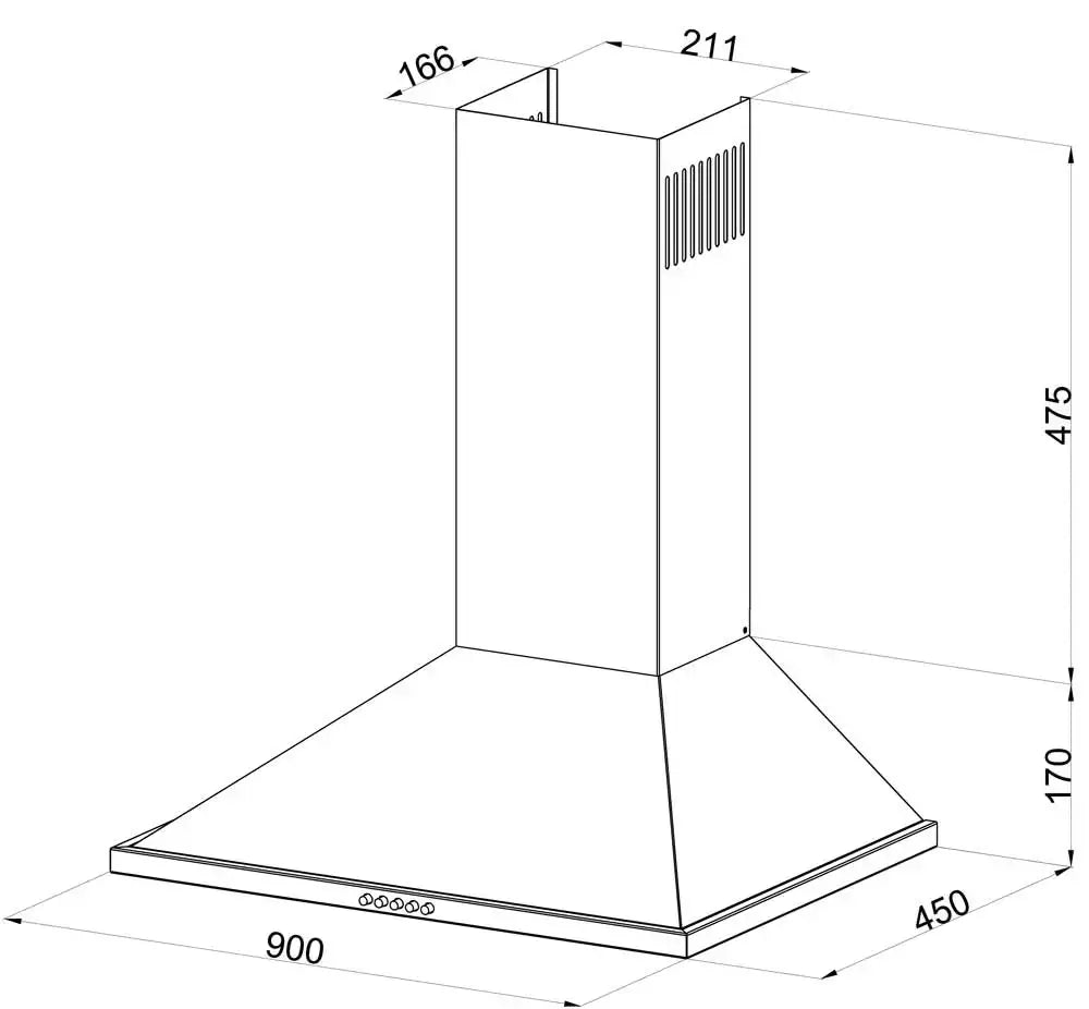 Dunstabzugshaube Pyramide 90 cm Edelstahl 135W 450 m³/h