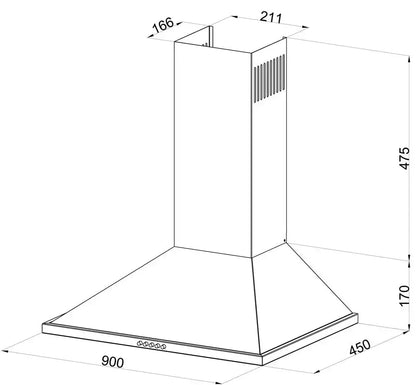 Dunstabzugshaube Pyramide 90 cm Edelstahl 135W 450 m³/h