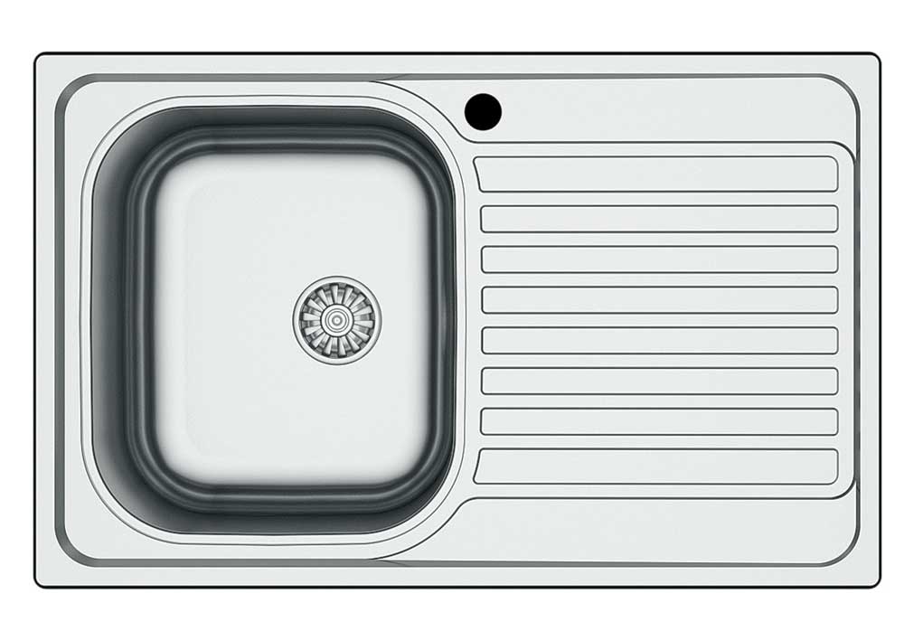 Edelstahlspüle 79x50 - Monoblock, 1 Becken, Abtropffläche - Satinierte Oberfläche