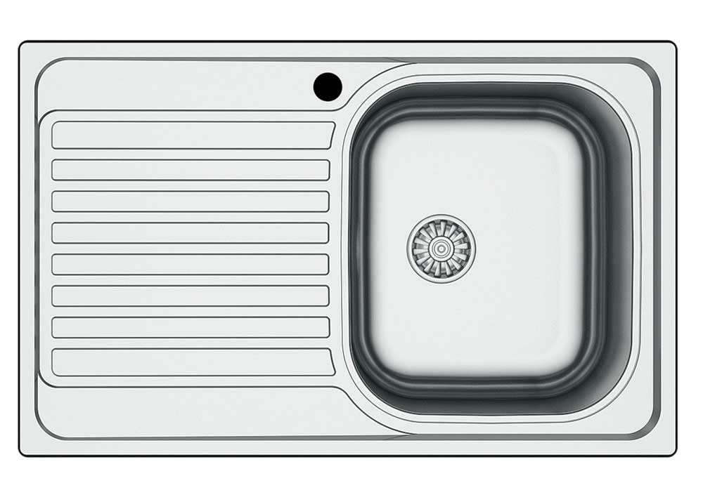 Lavello Inox ad Incasso 79x50, 1 Vasca e Gocciolatoio, Acciaio Satinato