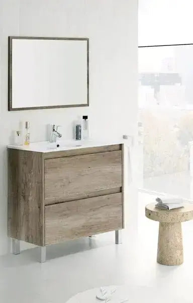 Badezimmermöbel 80x46x80 cm in Nordic Eiche mit Spiegel: Skandinavisches Design