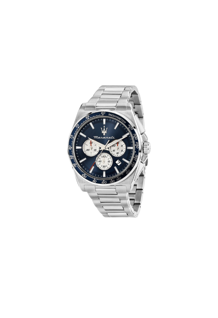 Maserati Velocità Chrono R8873652005 – Quarzuhr mit Chronograph, Silber und Blau, 43mm