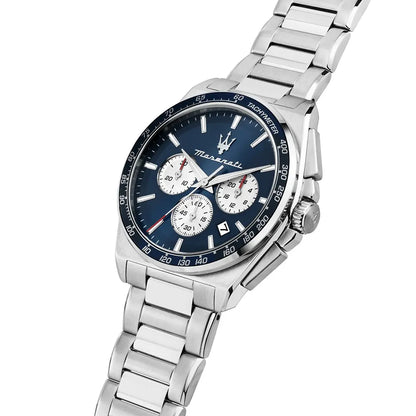 Maserati Velocità Chrono R8873652005 – Quarzuhr mit Chronograph, Silber und Blau, 43mm