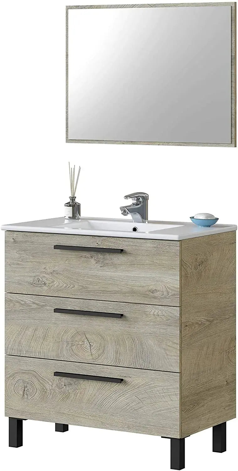 Badezimmerunterschrank Eiche Alaska 3 Schubladen 80x45x86 cm