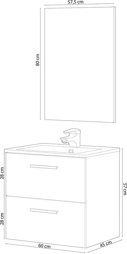 Hängender Badezimmerschrank 60x45x60H Eiche Alaska