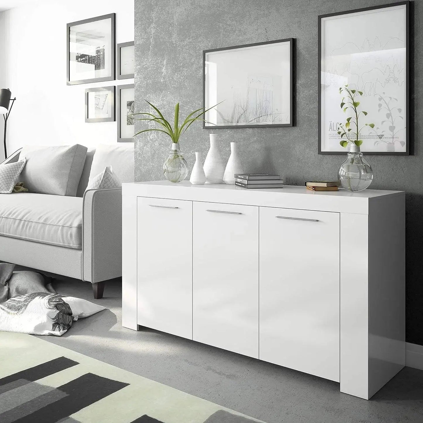 Mobile Base L144 x P42 x H80 cm Bianco Opaco con Ripiani Interni