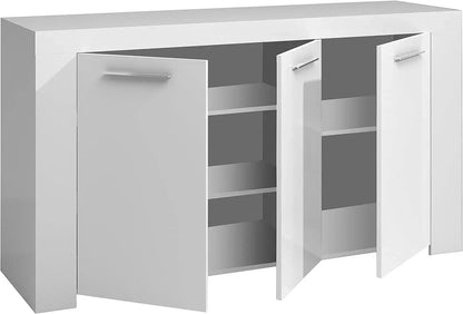 Mobile Base L144 x P42 x H80 cm Bianco Opaco con Ripiani Interni