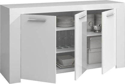 Mobile Base L144 x P42 x H80 cm Bianco Opaco con Ripiani Interni