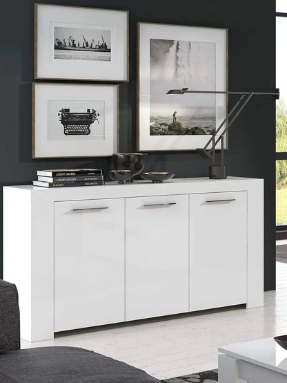 Mobile Base L144 x P42 x H80 cm Bianco Opaco con Ripiani Interni