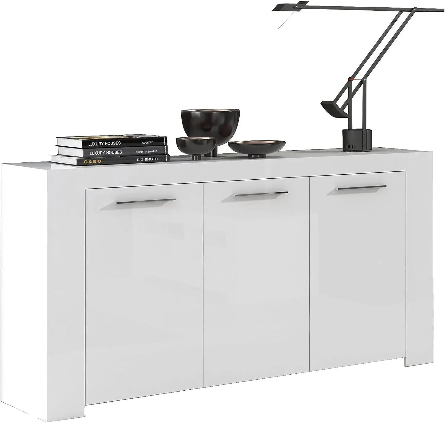 Mobile Base L144 x P42 x H80 cm Bianco Opaco con Ripiani Interni