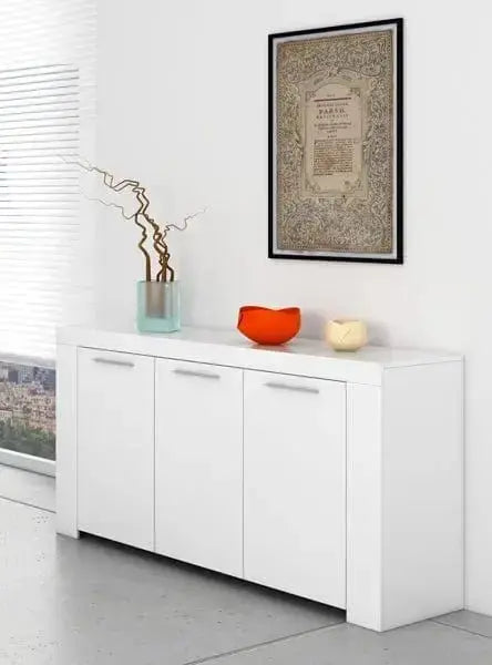 Mobile Base L144 x P42 x H80 cm Bianco Opaco con Ripiani Interni