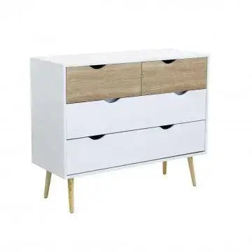 Kommode Terence: Weißes und natürliches Holz, 99x39x82 cm