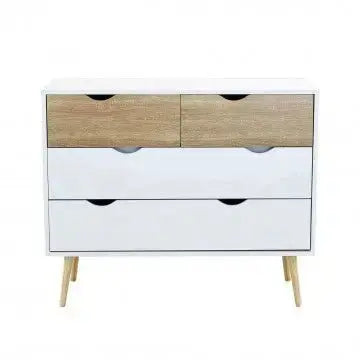 Kommode Terence: Weißes und natürliches Holz, 99x39x82 cm