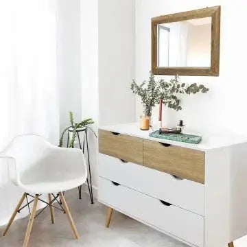 Kommode Terence: Weißes und natürliches Holz, 99x39x82 cm