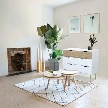 Kommode Terence: Weißes und natürliches Holz, 99x39x82 cm