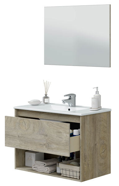 Mobile Bagno Sospeso Rovere Alaska (80x45x59h cm) con 1 Cassetto e Ripiano