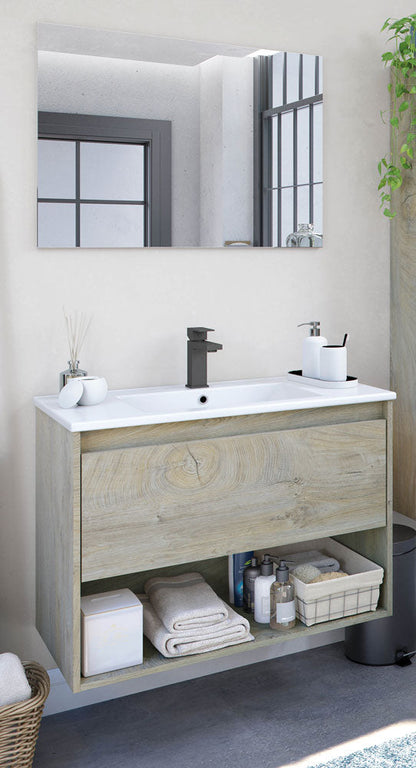 Mobile Bagno Sospeso Rovere Alaska (80x45x59h cm) con 1 Cassetto e Ripiano