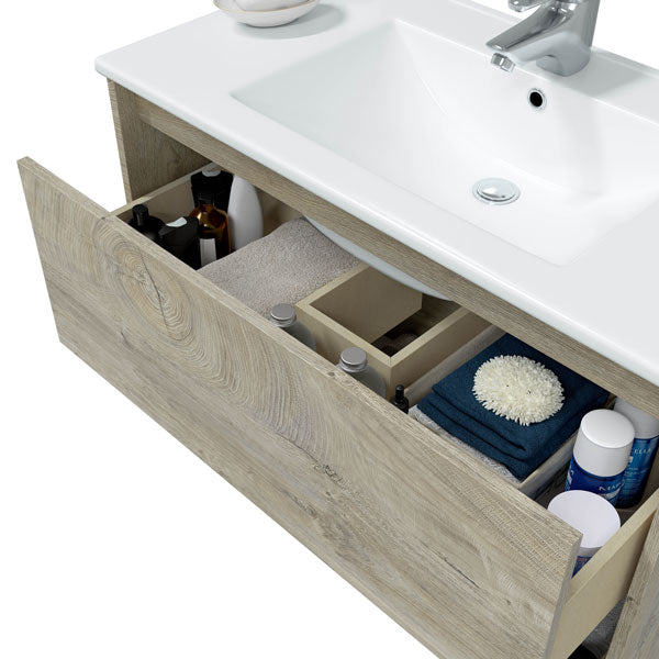 Mobile Bagno Sospeso Rovere Alaska (80x45x59h cm) con 1 Cassetto e Ripiano