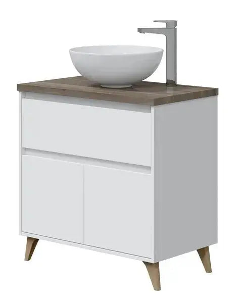 Mobile bagno cm80 lavabo tondo bianco-olmo