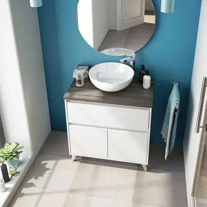 Mobile bagno cm80 lavabo tondo bianco-olmo