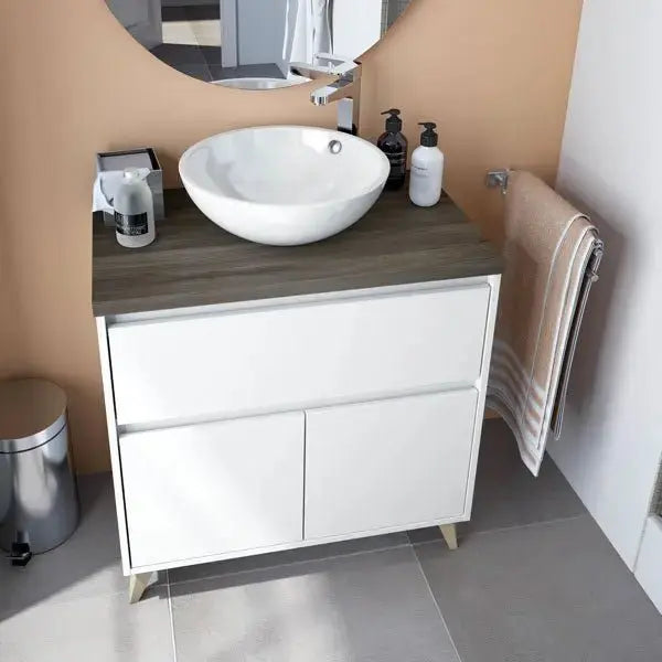 Mobile bagno cm80 lavabo tondo bianco-olmo