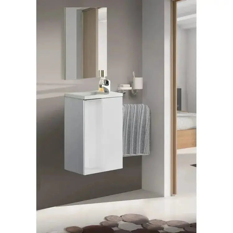 Badschrank mit Waschbecken 40x22x58cm, 1 Tür mit weiß lackierter Front
