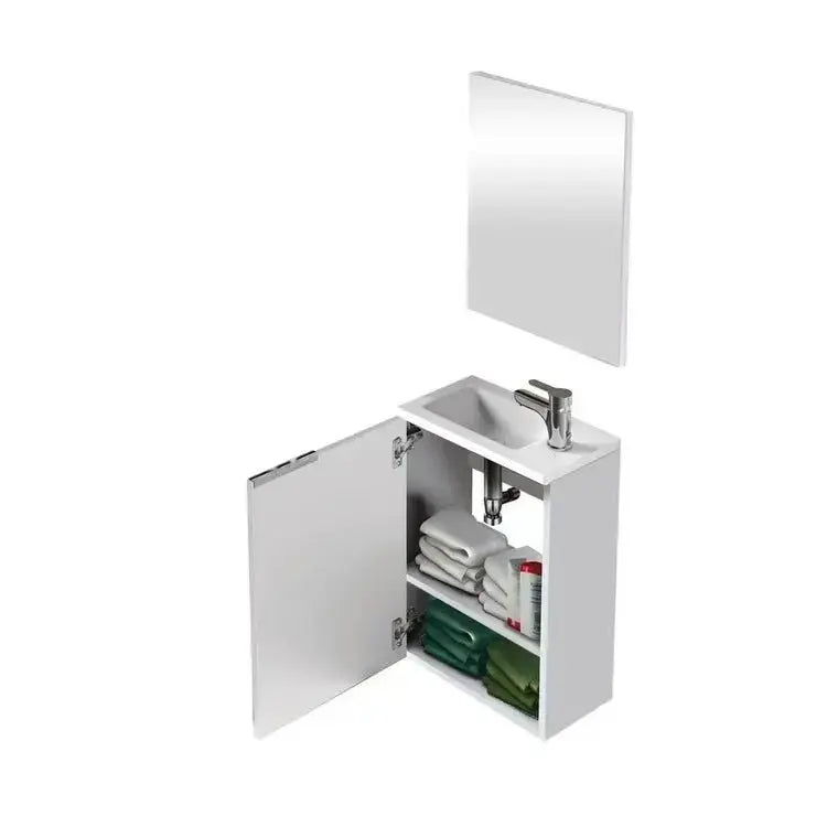 Badschrank mit Waschbecken 40x22x58cm, 1 Tür mit weiß lackierter Front