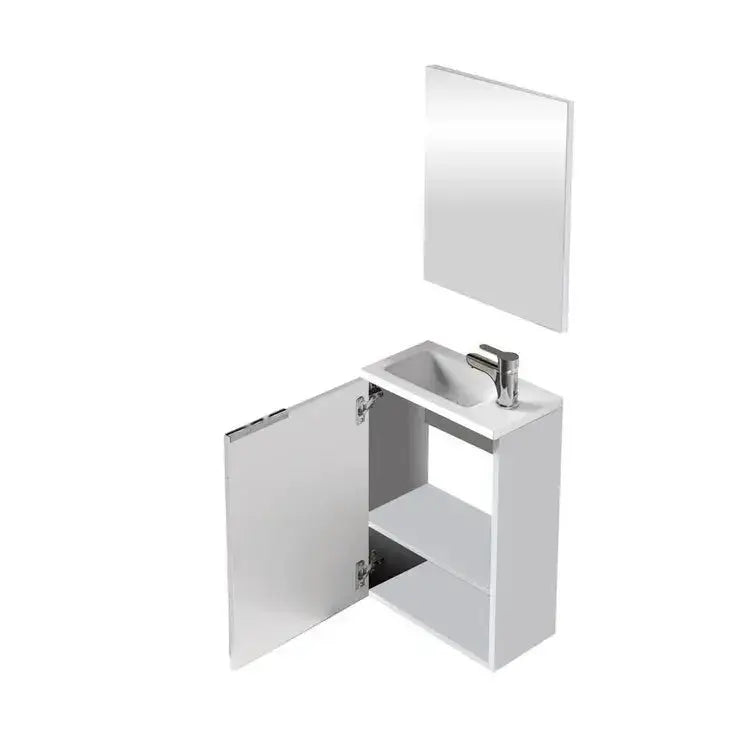 Badschrank mit Waschbecken 40x22x58cm, 1 Tür mit weiß lackierter Front